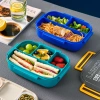 Cross-border lunch box, microwave oven heating bento box, simple fork and spoon tableware for work, PP sealed compartments lunch box details Picture